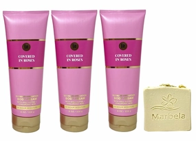 Bath & Body Works Covered In Roses 3 Pack Ultimate Hydration Body Cream Bundle with a Wild Jasmine Bar Soap.