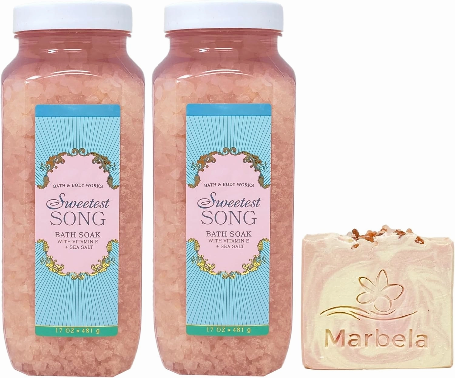Bath & Body Works Sweetest Song 2 Pack Bath Soak Bundle with a Himalayan Salts Springs Bar Soap - Full Size