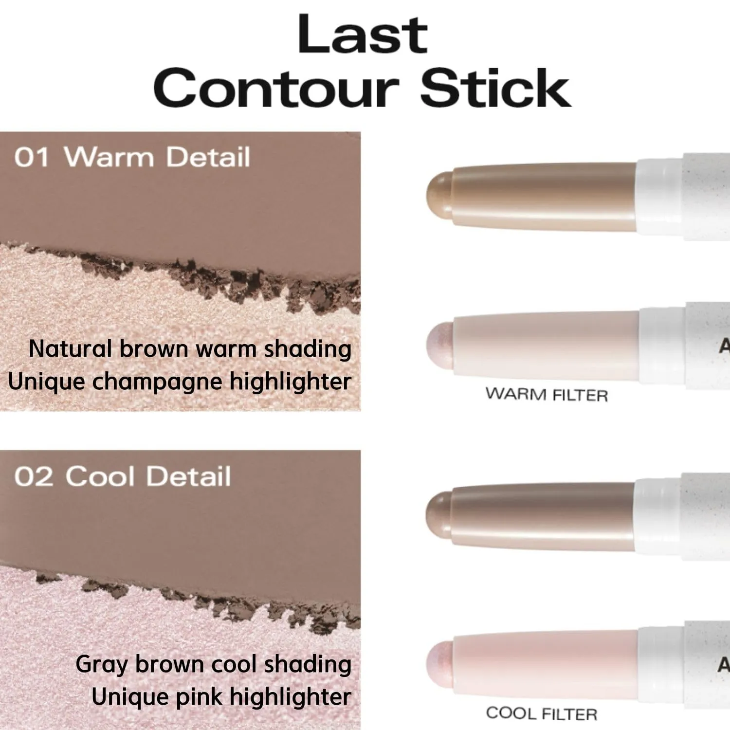 BBIA Last Contour Stick - Dual-Sided Contouring & Highlighting Duo Stick Easy Dual-Ended Natural Contour & Highlight Blendable Buildable Longlasting Korean Face Makeup (01 WARM DETAIL, Pack of 1)