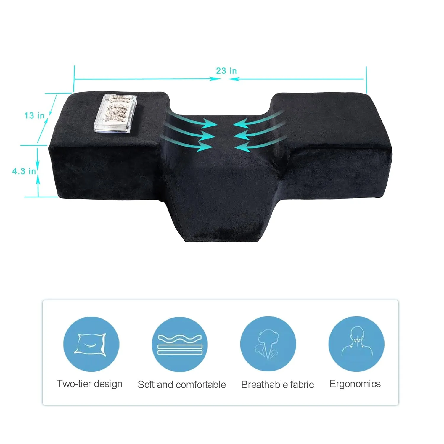 Beauty Salon Eyelash Extension Pillow Memory Foam Lash Pillow with Velvet Pillowcase Ergonomic Curve Improve Cervical Pillows for Neck Pain(Black)