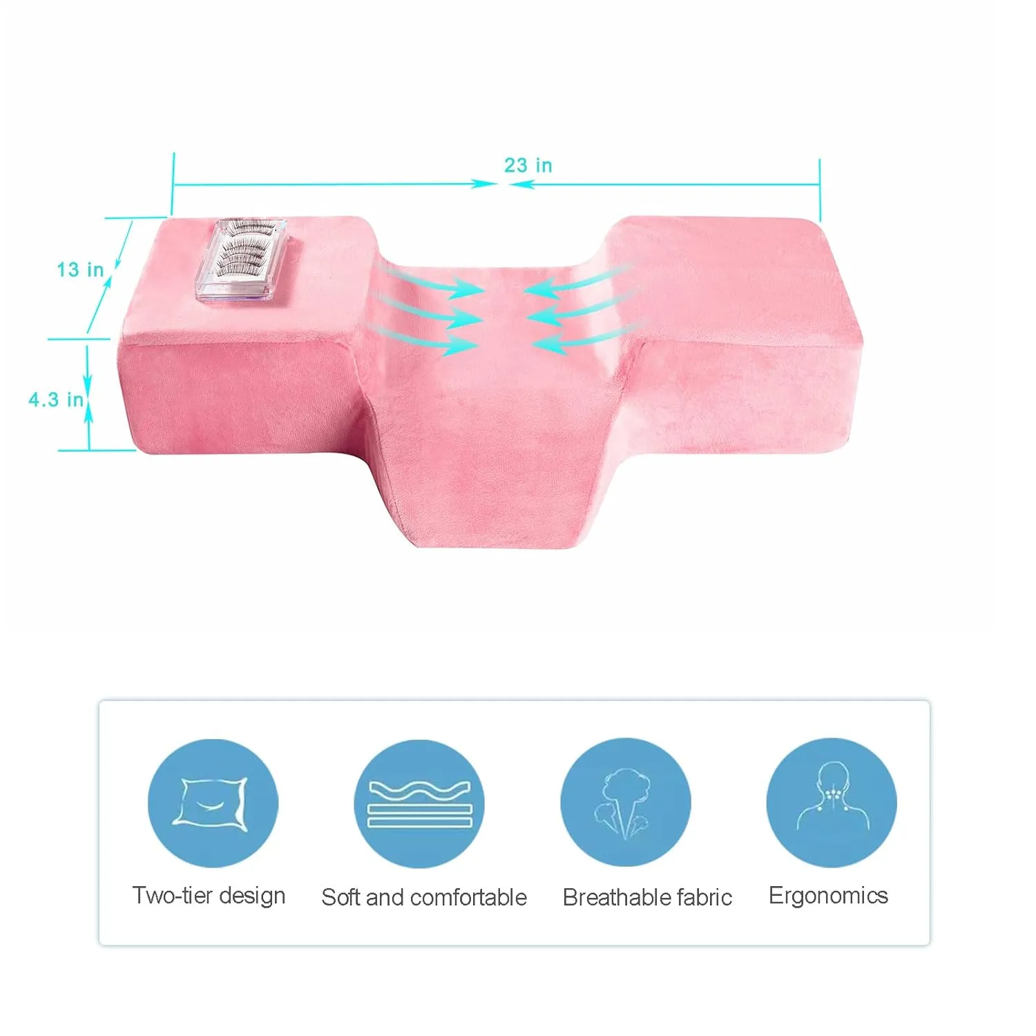 Beauty Salon Eyelash Extension Pillow Memory Foam Lash Pillow with Velvet Pillowcase Ergonomic Curve Improve Cervical Pillows for Neck Pain(Pink)