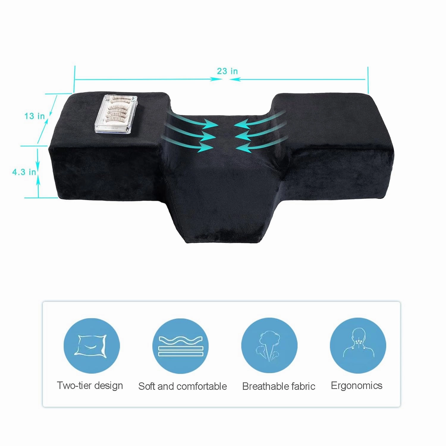 Beauty Salon Eyelash Extension Pillow Memory Foam Lash Pillow with Velvet Pillowcase Ergonomic Curve Improve Cervical Pillows for Neck Pain(Black)