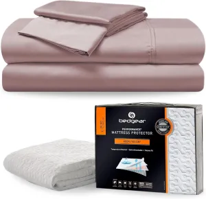 Bedgear Ultimate King Bedding Bundle: Hyper-Cotton Sheet Set and Dri-Tec Performance Mattress Protector - Blush