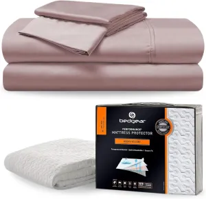 Bedgear Ultimate Queen Bedding Bundle: Hyper-Cotton Sheet Set and Dri-Tec Performance Mattress Protector - Blush