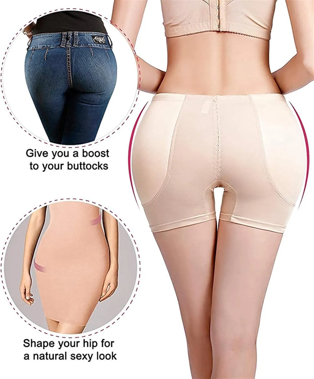Big Ass Pads Hip Enhancer XXS Sexy Butt Lifter Women Dress Shapewear Padded Underwear Waist Trainer Body Shapers (Color : Apricot Boxer, Size : XX-Large)