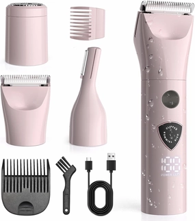 Bikini Trimmer - 3 in 1 Easy Cleaning Electric Razors for Women, 5V Rechargeable Pubic Hair Shaver, Waterproof Wet Dry Hair Remover & Trimmer for Underarm Leg Arm Body Face