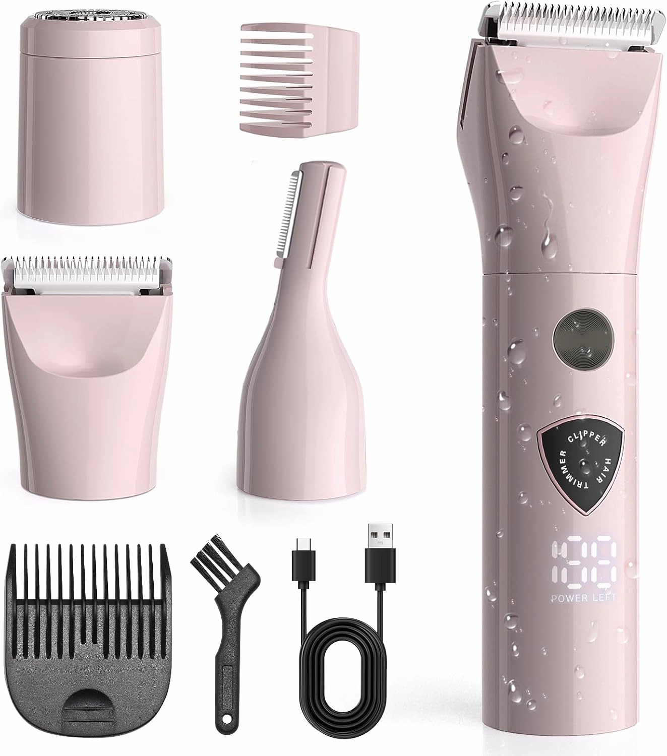 Bikini Trimmer - 3 in 1 Easy Cleaning Electric Razors for Women, 5V Rechargeable Pubic Hair Shaver, Waterproof Wet Dry Hair Remover & Trimmer for Underarm Leg Arm Body Face