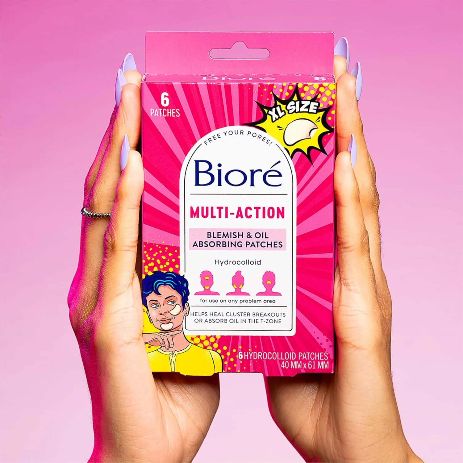 Bioré Pimple Patch, Multi-Action X-Large Blemish and Oil Absorbing Patches, Hydrocolloid, Acne Patch For Cluster Breakouts, 6 Ct