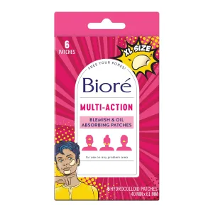 Bioré Pimple Patch, Multi-Action X-Large Blemish and Oil Absorbing Patches, Hydrocolloid, Acne Patch For Cluster Breakouts, 6 Ct