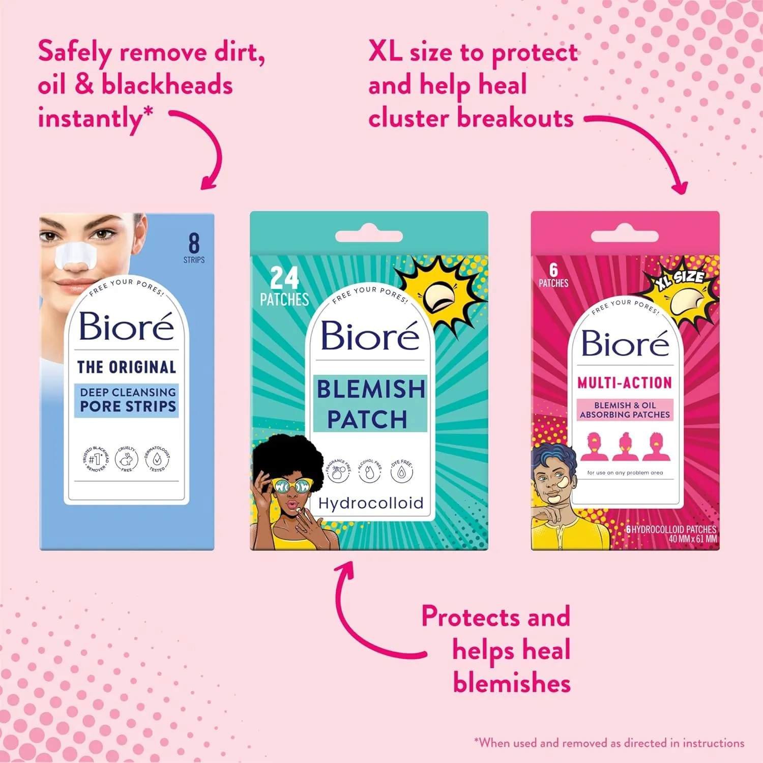 Bioré Pimple Patch, Multi-Action X-Large Blemish and Oil Absorbing Patches, Hydrocolloid, Acne Patch For Cluster Breakouts, 6 Ct