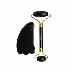 Black Obsidian Gua Sha & Face Roller Set – 100% Natural Stone Facial Tools for Sculpting & Depuffing | Skin Care Kit for Face Massage & Lymphatic Drainage