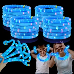 Blue Glow Sticks Party Favors for Kids 24 PCS,4th of July LED Light up Pop Tubes for Toddlers, Neon Necklaces Bracelets Accessories, Glow Birthday Dance Party Supplies Camping Toys Decorations