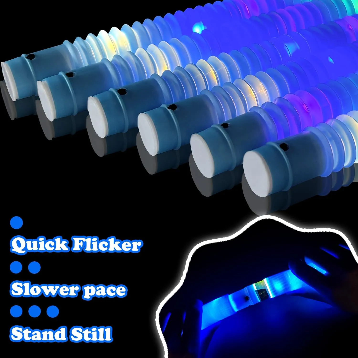 Blue Glow Sticks Party Favors for Kids 24 PCS,4th of July LED Light up Pop Tubes for Toddlers, Neon Necklaces Bracelets Accessories, Glow Birthday Dance Party Supplies Camping Toys Decorations