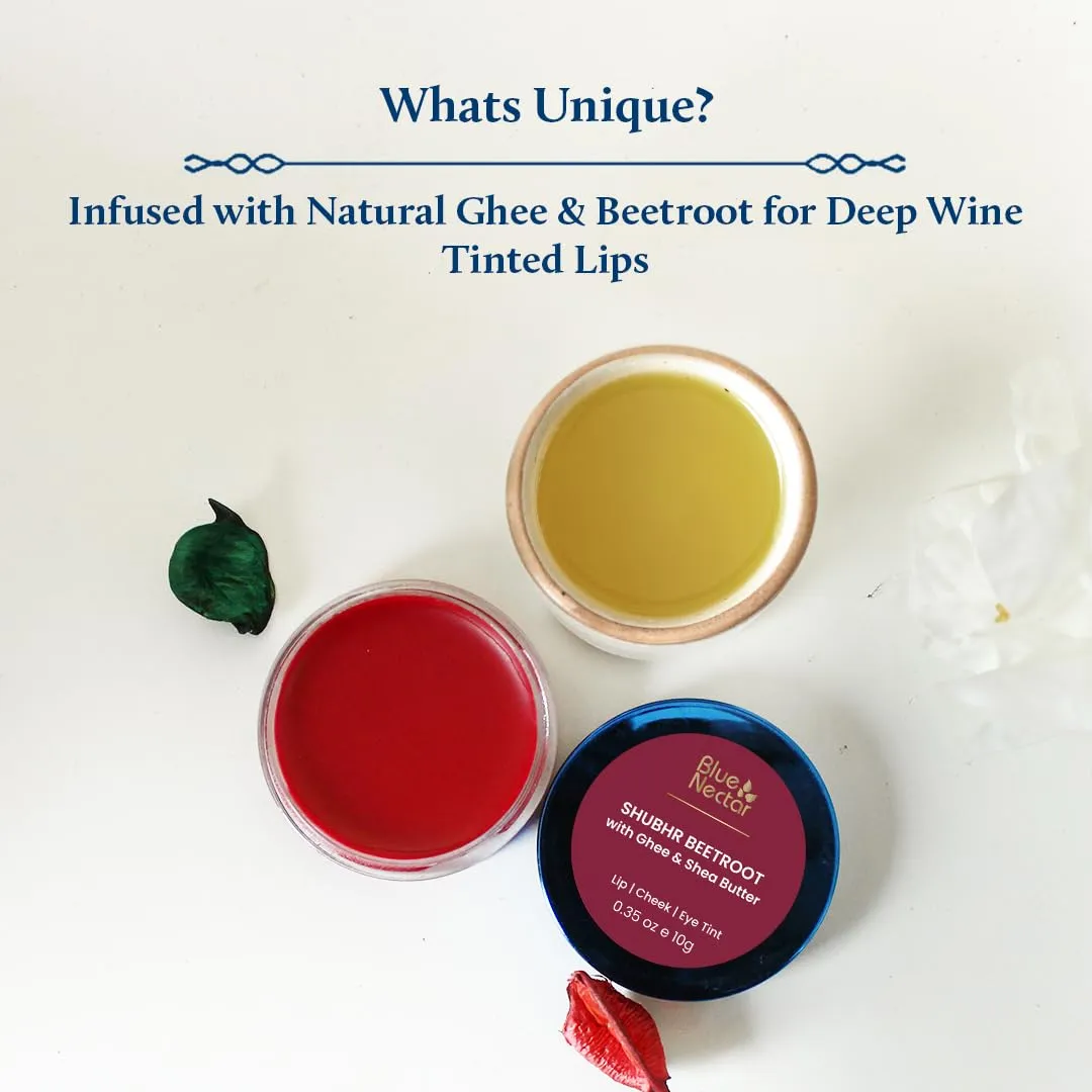 Blue Nectar Lip Tint Balm for Deep Wine Tinted Lips | Natural Beetroot Lip Balm Moisturizer for Dry Skin with Organic Ghee & Shea Butter | Long Lasting Hydrating Lip Tint (10g)