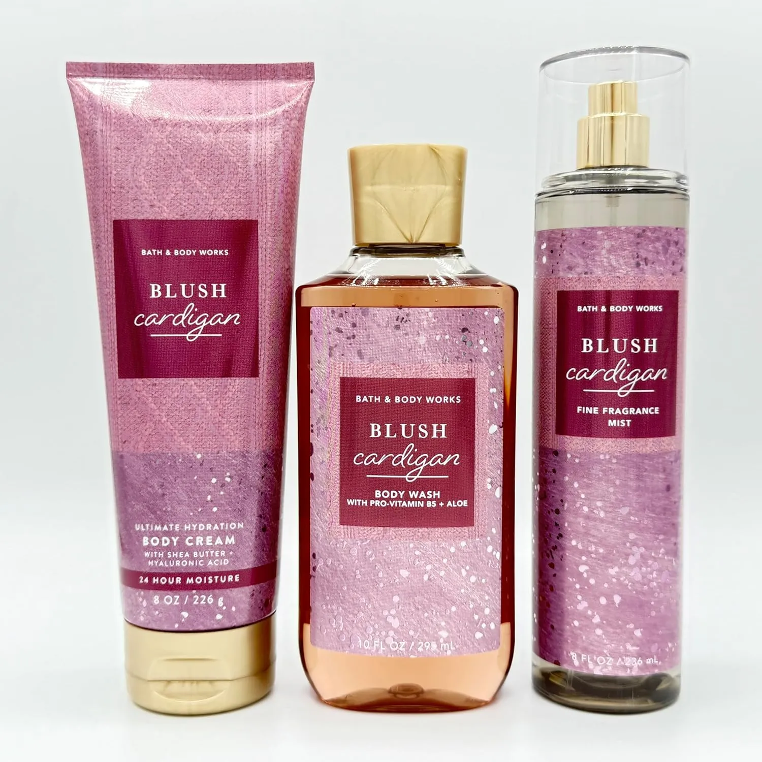 Blush Cardigan Bath & Body 3-Piece Bundle | Ultimate Hydration Body Cream, Body Wash and Fine Fragrance Mist