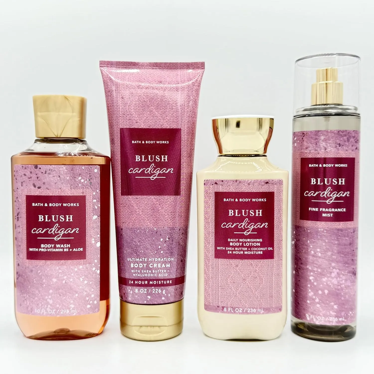 Blush Cardigan Bath & Body 4-Piece Bundle | Body Wash, Ultimate Hydration Body Cream, Body Lotion and Fine Fragrance Mist