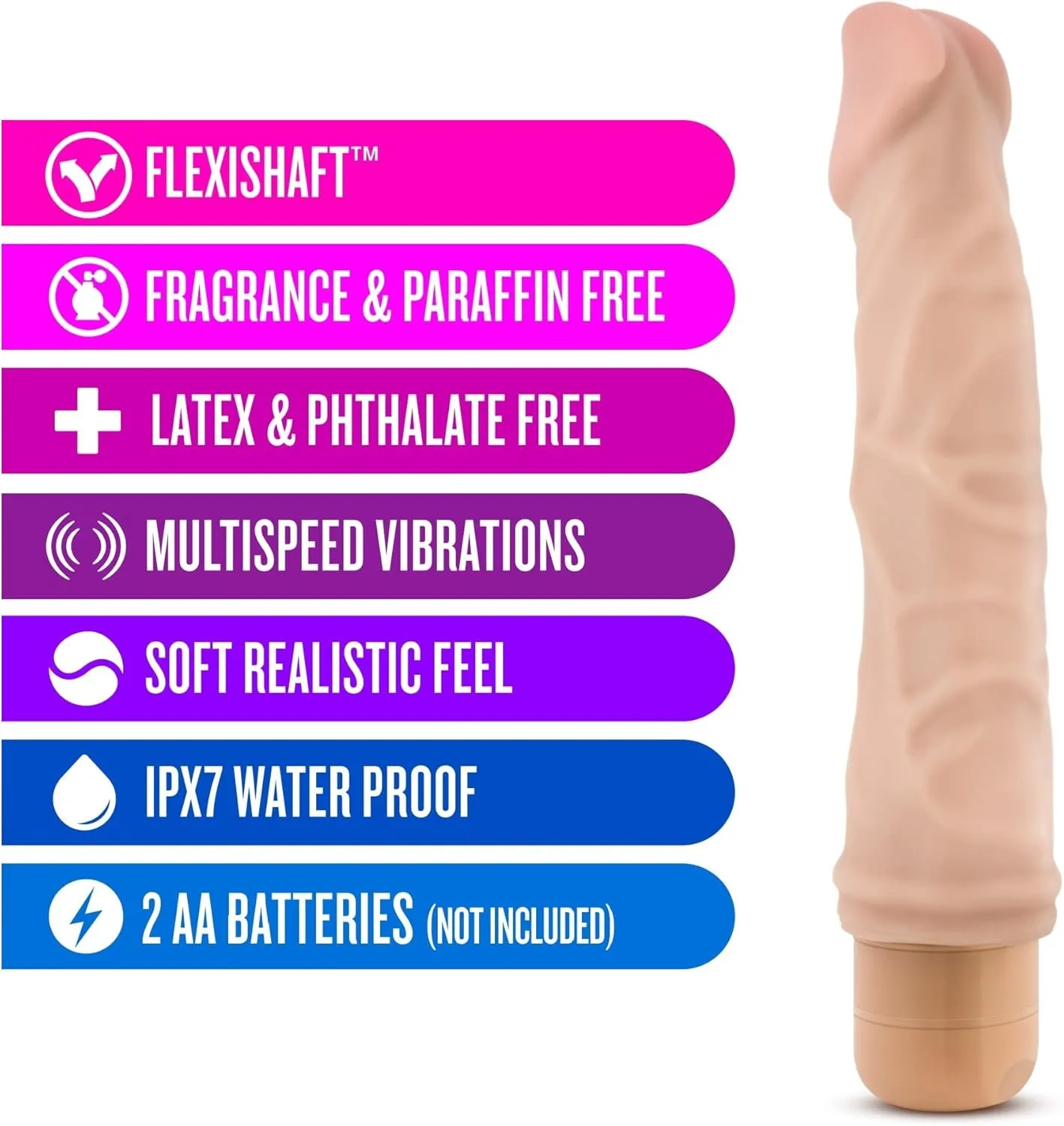 Blush Novelties Dr Skin Vibe 6 - Real Feel 8.75 Inch Realistic Vibrating Dildo - 1.75 Inch Thick - IPX7 Waterproof - Safe Multi Speed Bendable Vibrator - Sex Toy for Women Men Couples - Beige