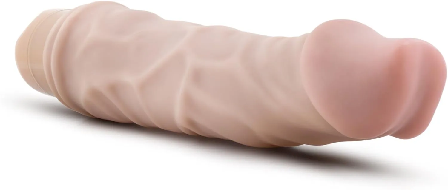 Blush Novelties Dr Skin Vibe 6 - Real Feel 8.75 Inch Realistic Vibrating Dildo - 1.75 Inch Thick - IPX7 Waterproof - Safe Multi Speed Bendable Vibrator - Sex Toy for Women Men Couples - Beige