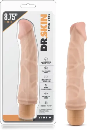 Blush Novelties Dr Skin Vibe 6 - Real Feel 8.75 Inch Realistic Vibrating Dildo - 1.75 Inch Thick - IPX7 Waterproof - Safe Multi Speed Bendable Vibrator - Sex Toy for Women Men Couples - Beige