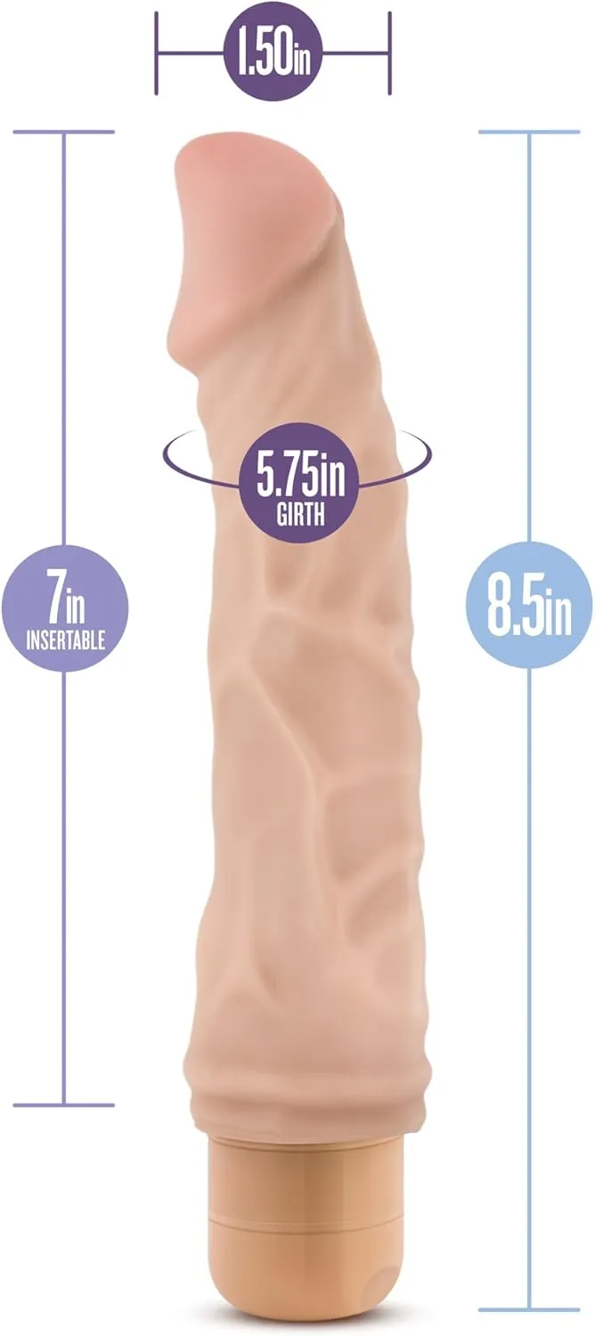 Blush Novelties Dr Skin Vibe 6 - Real Feel 8.75 Inch Realistic Vibrating Dildo - 1.75 Inch Thick - IPX7 Waterproof - Safe Multi Speed Bendable Vibrator - Sex Toy for Women Men Couples - Beige