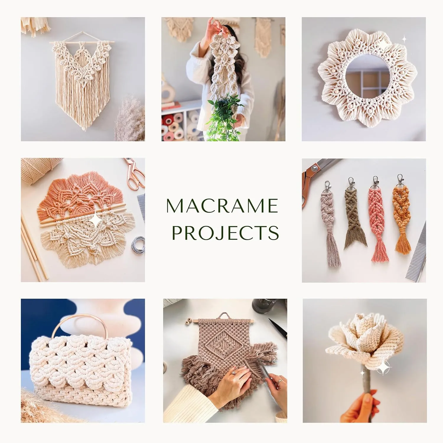 BOCHIKNOT Metallic Macrame Cord 3mm - Single Strand Twist with Silver Metallic - Macrame Cotton Cord for Knotting, Wall Hangings, Plant Hangers - Metallic Silver 3mm Macrame (330yds, Blush & Silver)
