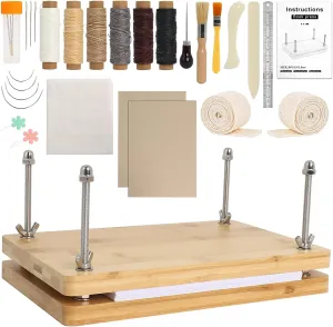 Book Binding Kits for Beginners, 7.9”x11.6” Inch Wooden Book Press, Bookbinding Kit Bookbinding Tools with Bone Folder, Awl, brush, Cloth, Needles for DIY Bookbinding, BookRepair, Handmade Crafts