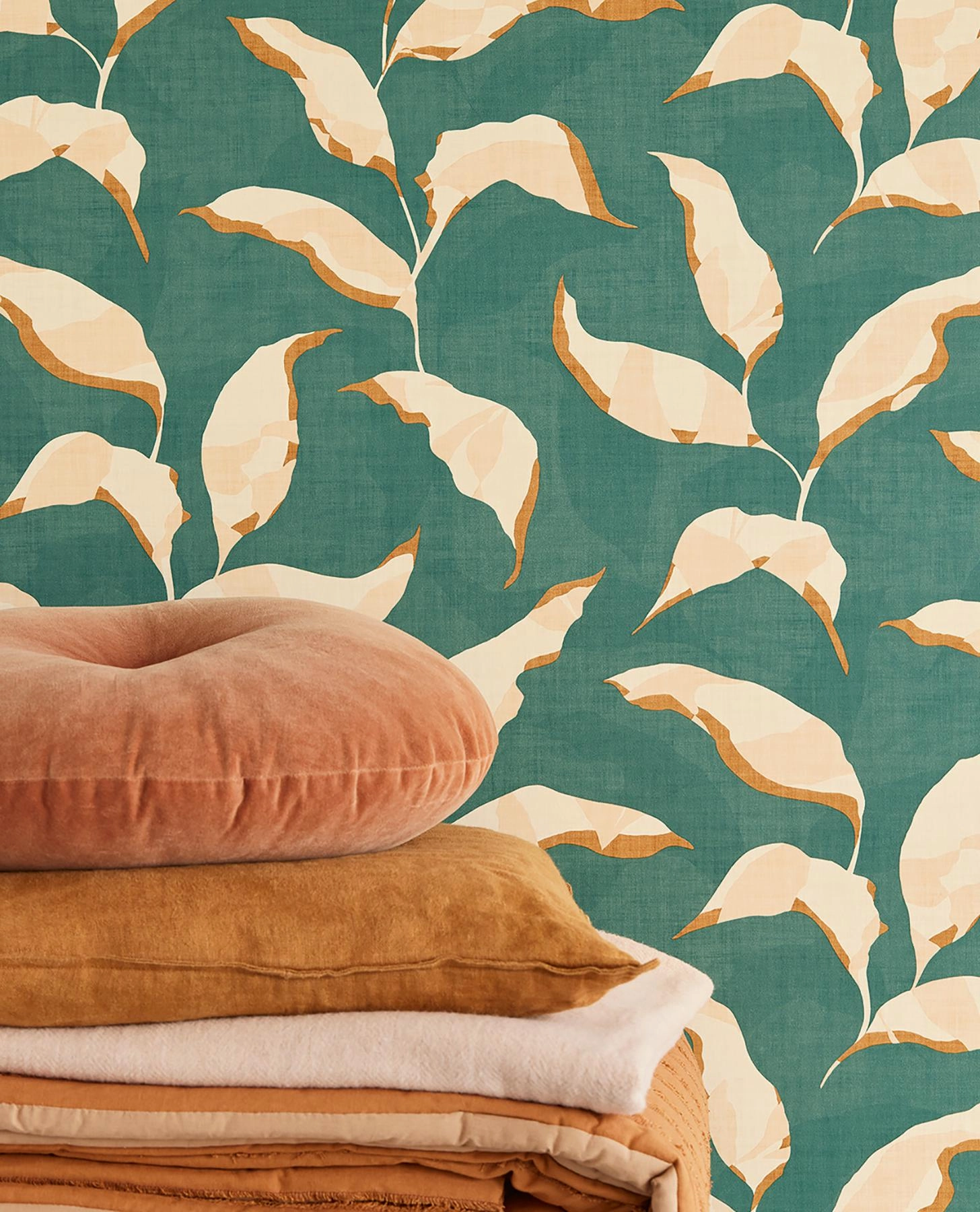 Brewster Home Fashions Eijffinger Twist Leaves Teal Wallpaper