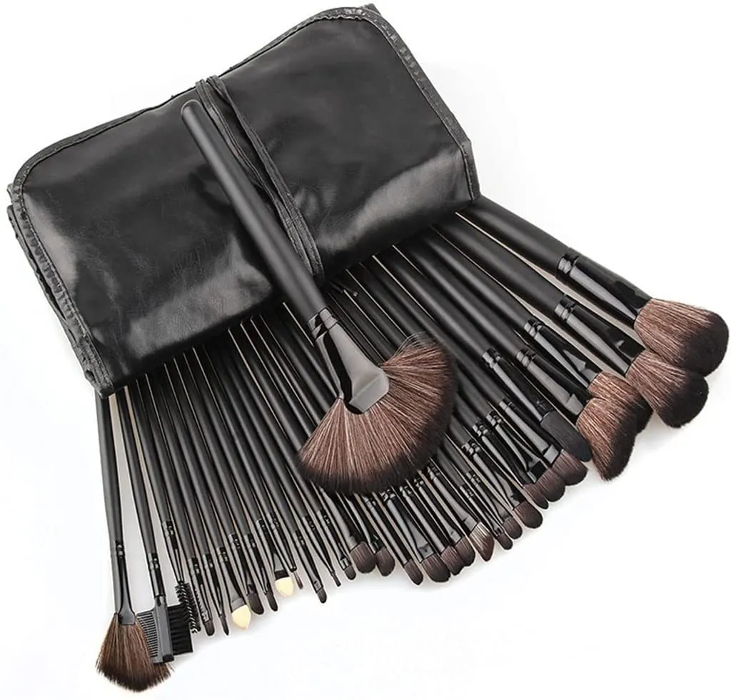 Brush 32pcs Black Makeup Brushes Set Powder Blusher Contour Cosmetic Beauty Tools pincel Kit with Leather case (Black)