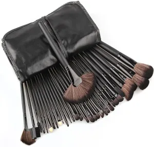Brush 32pcs Black Makeup Brushes Set Powder Blusher Contour Cosmetic Beauty Tools pincel Kit with Leather case (Black)