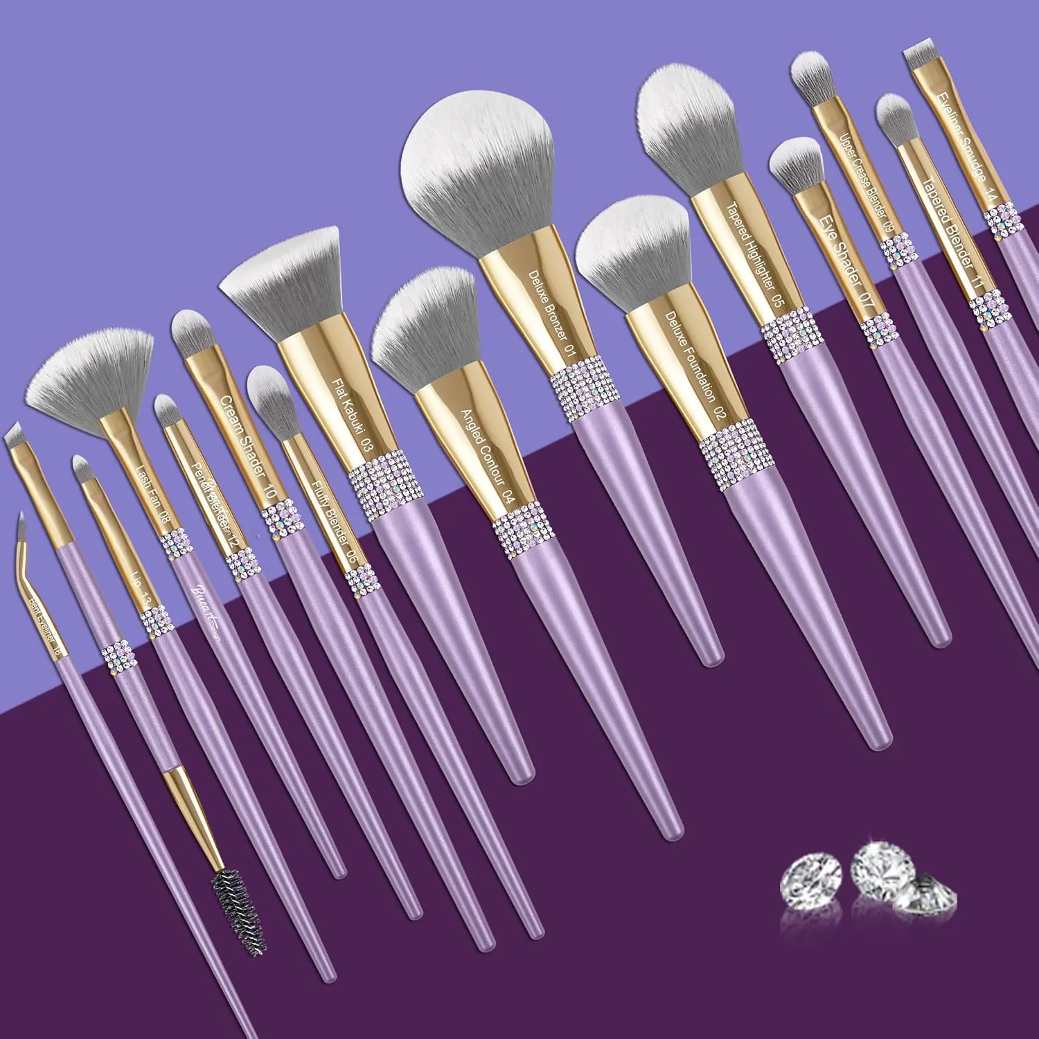 Bueart Design 16pcs Ultra Soft labeled Makeup Brushes Set kits Dense Hair -Make up brush set with foundation blush contour concealer powder Blush Blending brush (Violet)