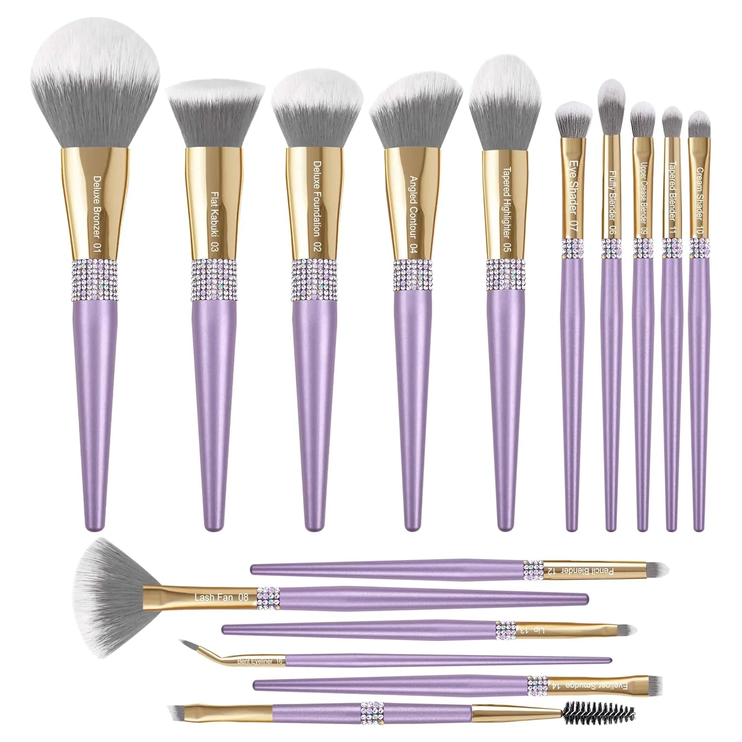 Bueart Design 16pcs Ultra Soft labeled Makeup Brushes Set kits Dense Hair -Make up brush set with foundation blush contour concealer powder Blush Blending brush (Violet)