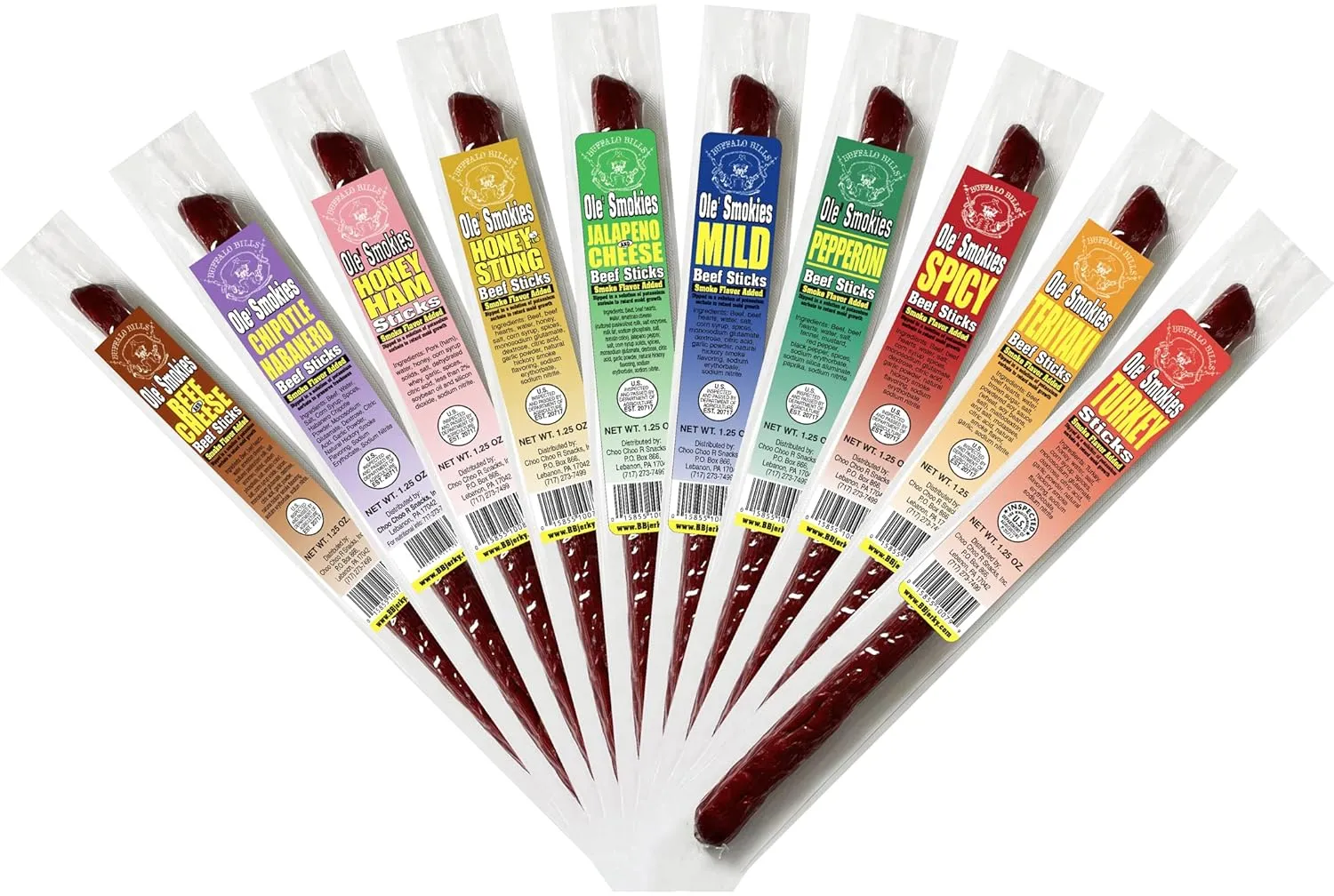 Buffalo Bills 1.25oz Mixed Individually Wrapped 9" Ole' Smokies (30 assorted meat sticks per tub)