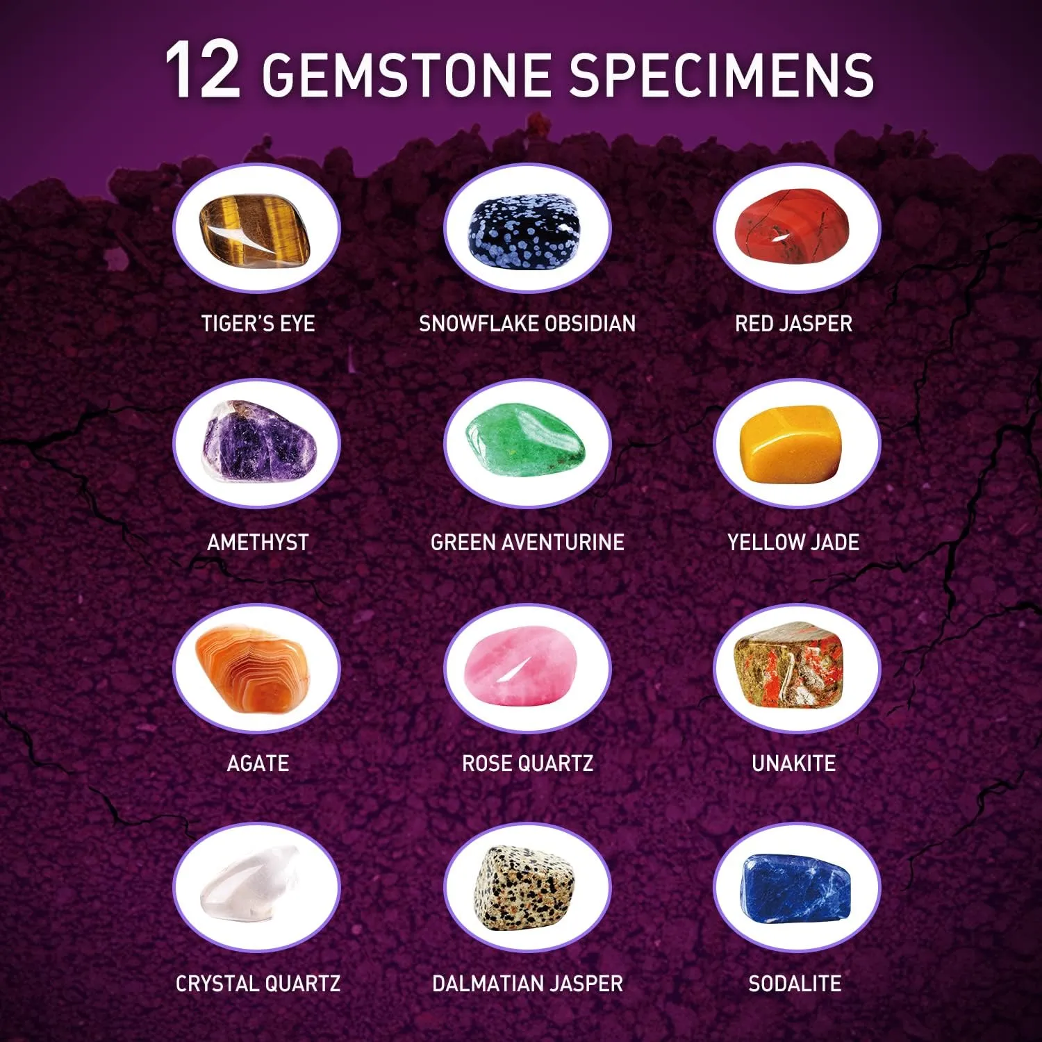Byncceh Gemstones Dig Kit - Dig it up 12 Real Gemstone and Crystal for Kids Gems Digging Kit Mineral & Rock Collection for Kids Archaeology Geology Science Educational Gift STEM Toys for Boys & Girls