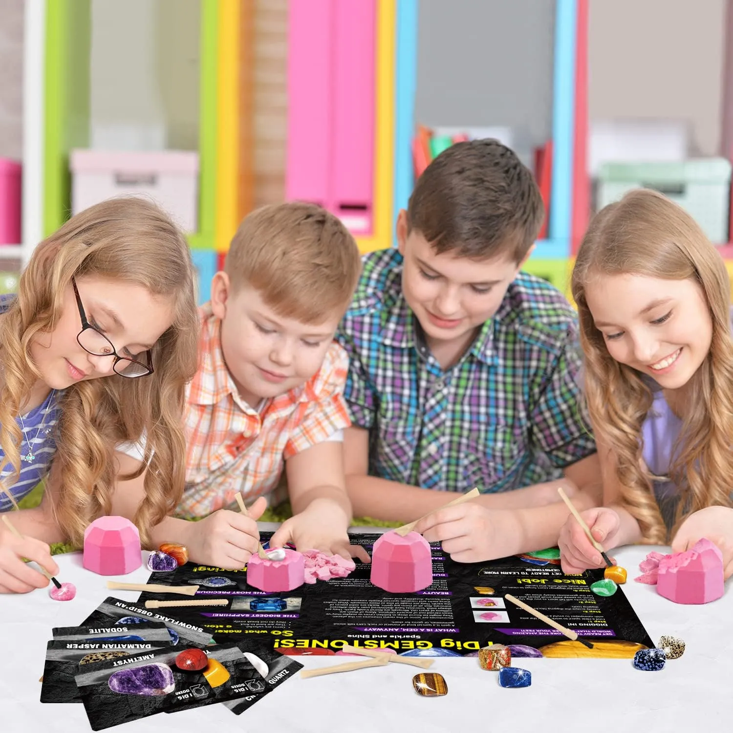 Byncceh Gemstones Dig Kit - Dig it up 12 Real Gemstone and Crystal for Kids Gems Digging Kit Mineral & Rock Collection for Kids Archaeology Geology Science Educational Gift STEM Toys for Boys & Girls