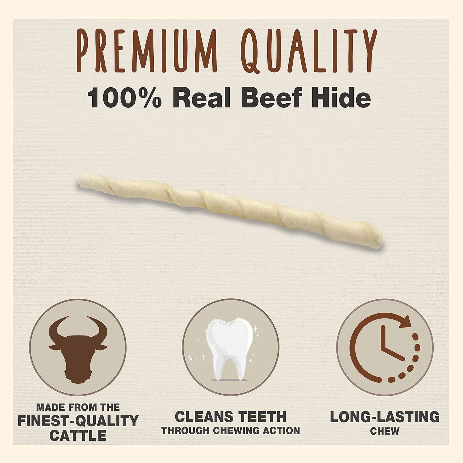 Cadet Premium Grade Beef Hide for Dogs, Long Lasting Rawhide Twist Chew Sticks, Natural Dog Chews, 5 Inch Dog Bones (34 Count)