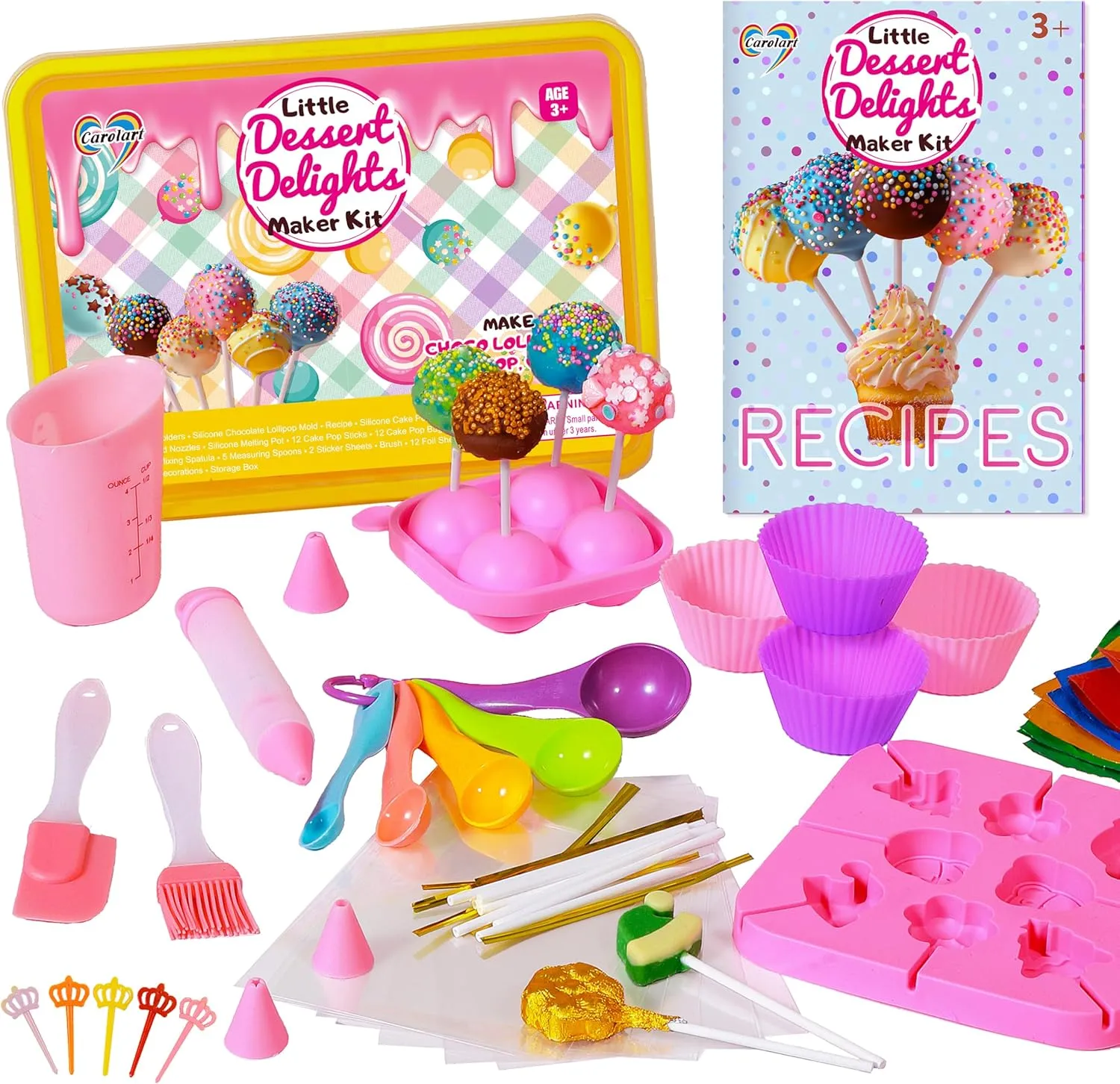 Cake Pop Kit,Kids Baking Sets for Kids,Lollipop Making Kit for Girls,Chocolate and Cupcake Making Kit Includes Silicone Cake Pop Mold for Christmas and Halloween,Carolar
