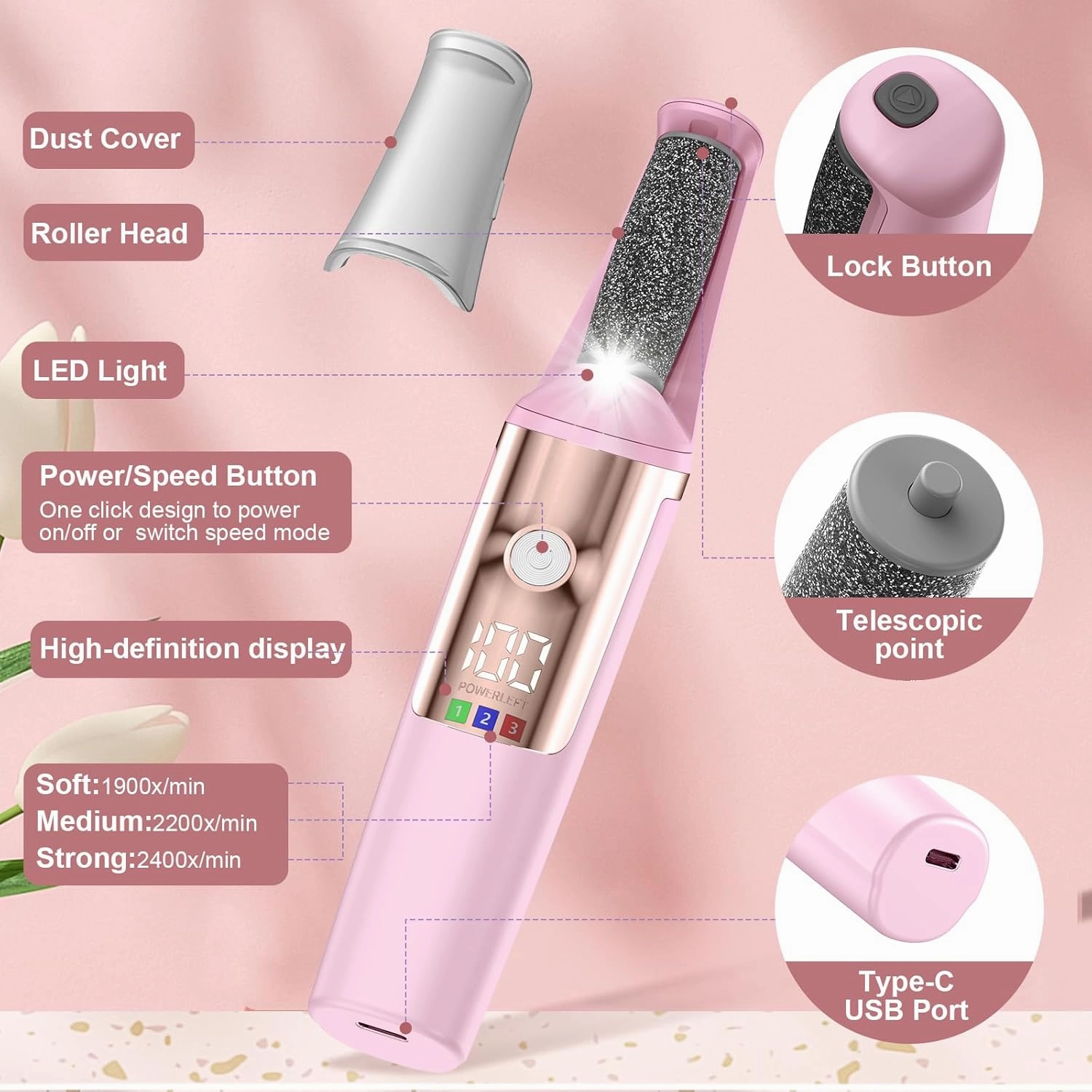 Callus Remover for Feet Rechargeable, Smooth Pedicure Wand Electric Foot File, Professional Pedicure Tools Kits Foot Scrubber for Smoother Feet Ideal Gift, Pedicure Kit Feet Care for Dead Dry Skin