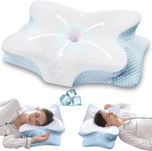 Cervical Neck Pillow for Neck and Shoulder Pain Relief，Ergonomic Memory Foam Pillow for Side Sleeper Pillow,Blue