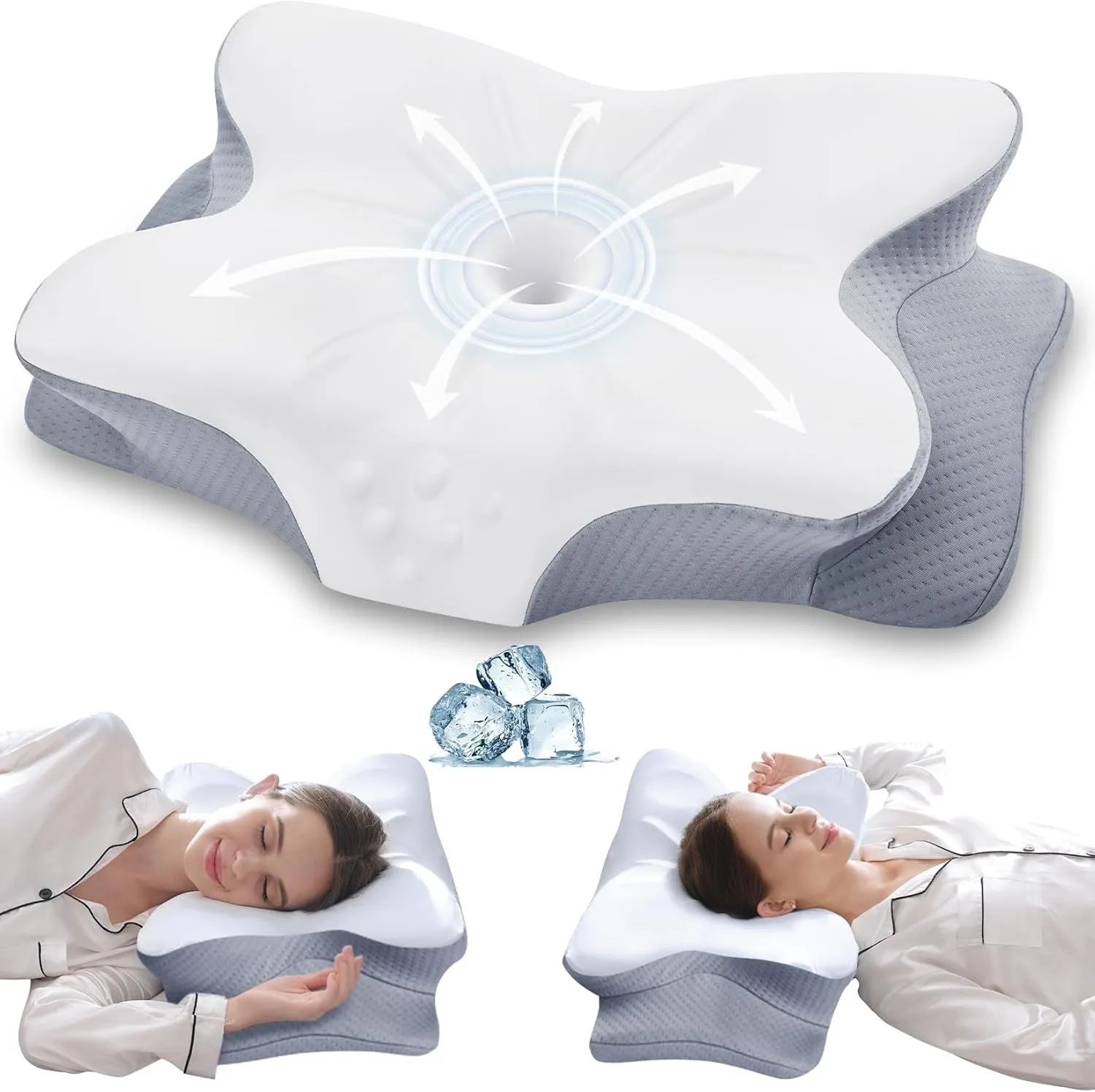 Cervical Neck Pillow for Neck and Shoulder Pain Relief，Ergonomic Memory Foam Pillow for Side Sleeper Pillow,Grey