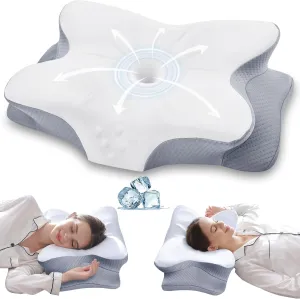 Cervical Neck Pillow for Neck and Shoulder Pain Relief，Ergonomic Memory Foam Pillow for Side Sleeper Pillow,Grey