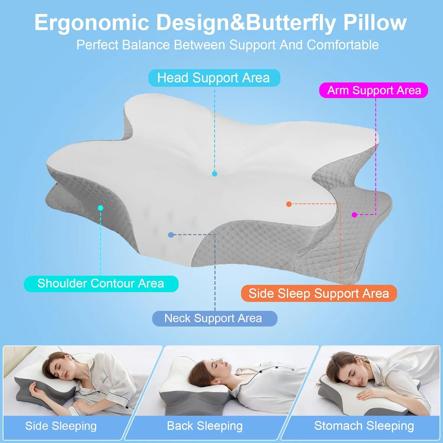Cervical Neck Pillow for Pain Relief, Neck Support Pillows for Sleeping with Cooling Pillowcase, Contour Memory Foam Pillows, Ergonomic Orthopedic Pillow for Side Sleeper