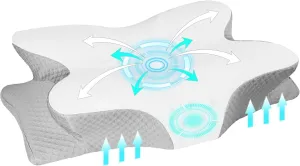 Cervical Neck Pillow for Pain Relief, Neck Support Pillows for Sleeping with Cooling Pillowcase, Contour Memory Foam Pillows, Ergonomic Orthopedic Pillow for Side Sleeper
