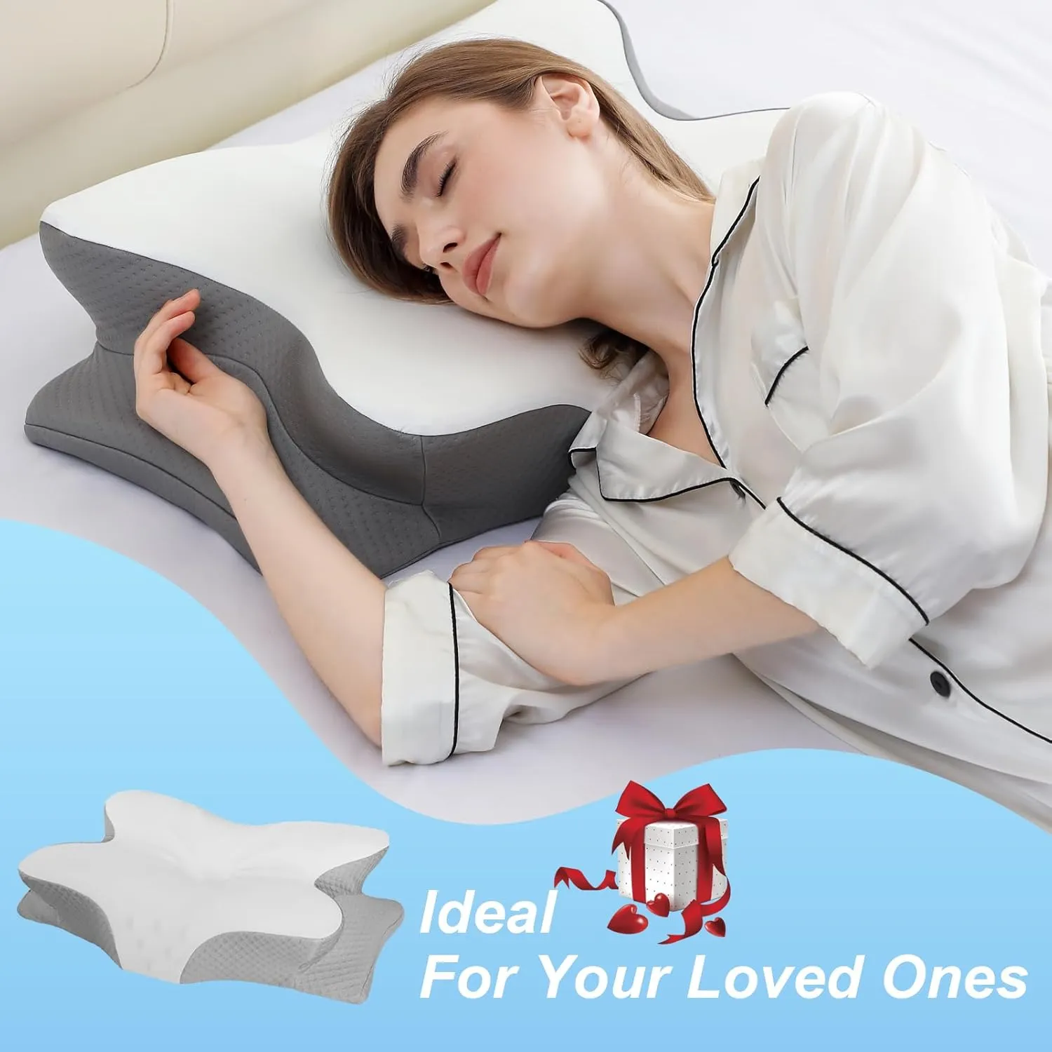 Cervical Neck Pillow for Pain Relief, Neck Support Pillows for Sleeping with Cooling Pillowcase, Contour Memory Foam Pillows, Ergonomic Orthopedic Pillow for Side Sleeper
