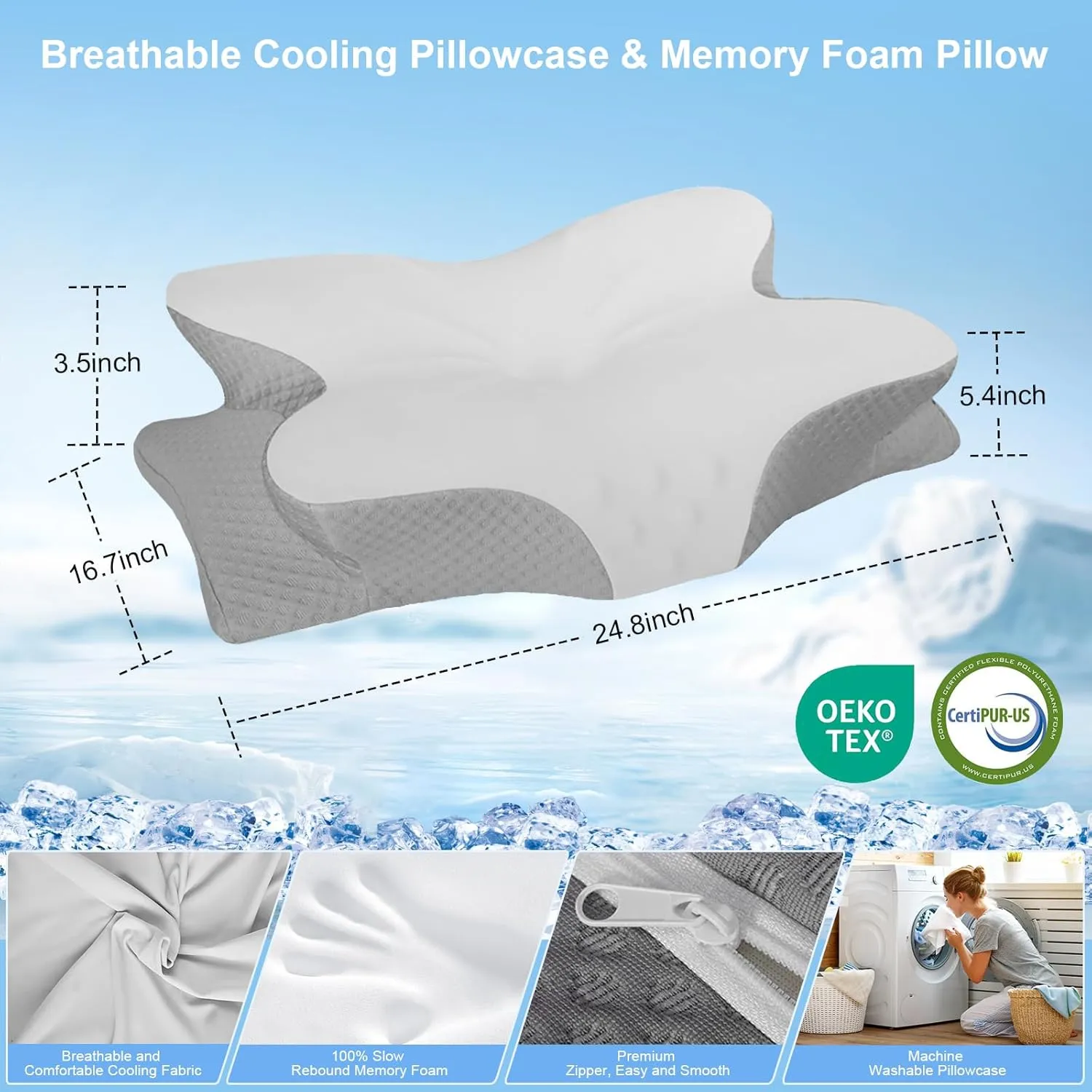 Cervical Neck Pillow for Pain Relief, Neck Support Pillows for Sleeping with Cooling Pillowcase, Contour Memory Foam Pillows, Ergonomic Orthopedic Pillow for Side Sleeper