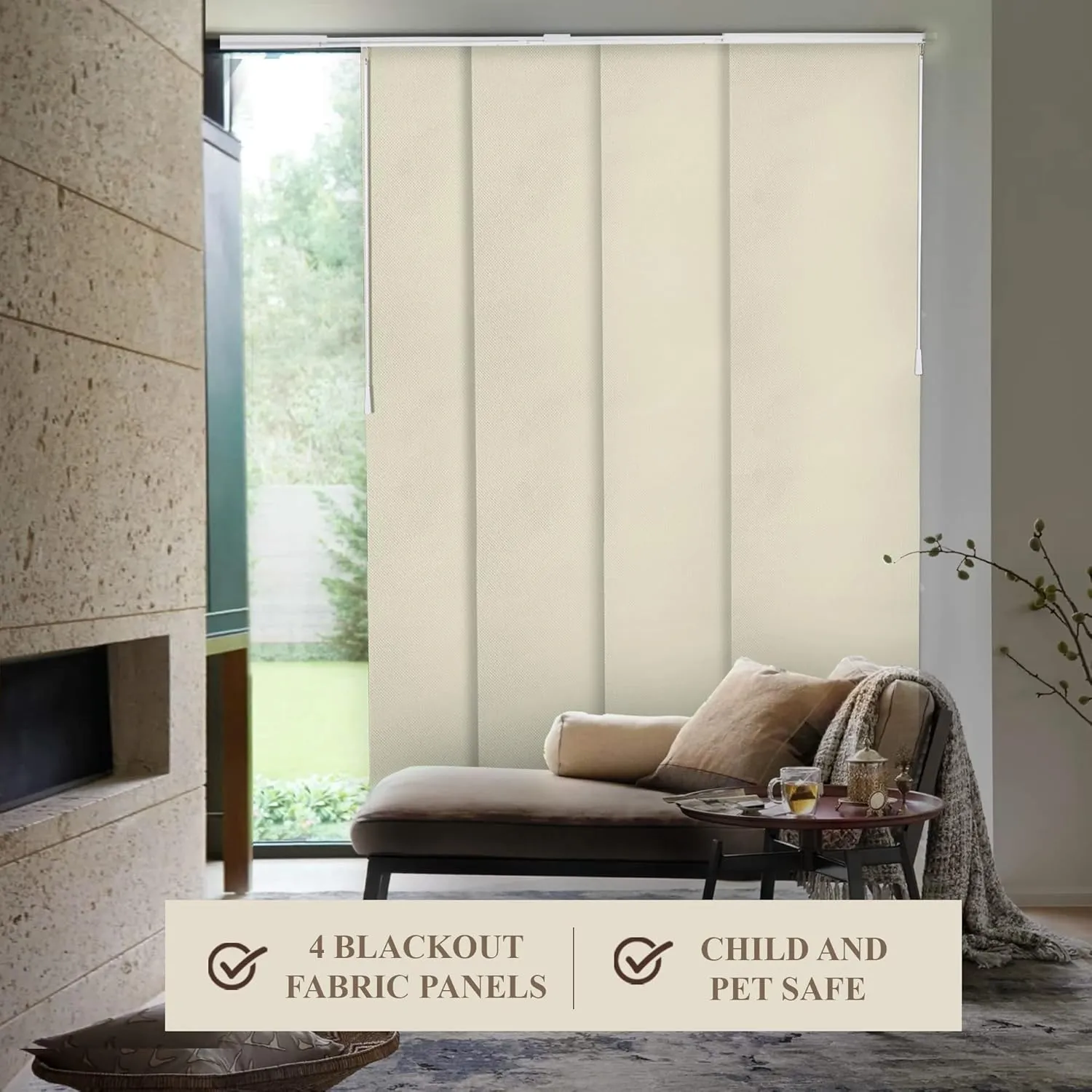 CHICOLOGY Blinds for Sliding Glass Doors , Temporary Wall , Closet Curtain , Room Door, Room Divider , Vertical Blinds , Door Blinds ,Movie Night Ivory (Blackout) W:46-86 x H:Up-to 96 inches