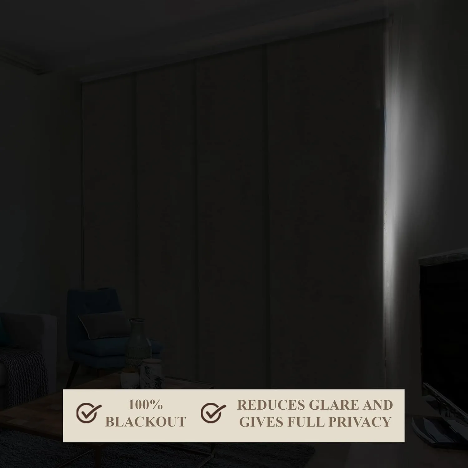 CHICOLOGY Blinds for Sliding Glass Doors , Temporary Wall , Closet Curtain , Room Door, Room Divider , Vertical Blinds , Door Blinds ,Movie Night Ivory (Blackout) W:46-86 x H:Up-to 96 inches