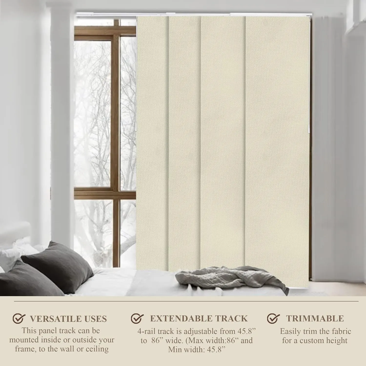 CHICOLOGY Blinds for Sliding Glass Doors , Temporary Wall , Closet Curtain , Room Door, Room Divider , Vertical Blinds , Door Blinds ,Movie Night Ivory (Blackout) W:46-86 x H:Up-to 96 inches