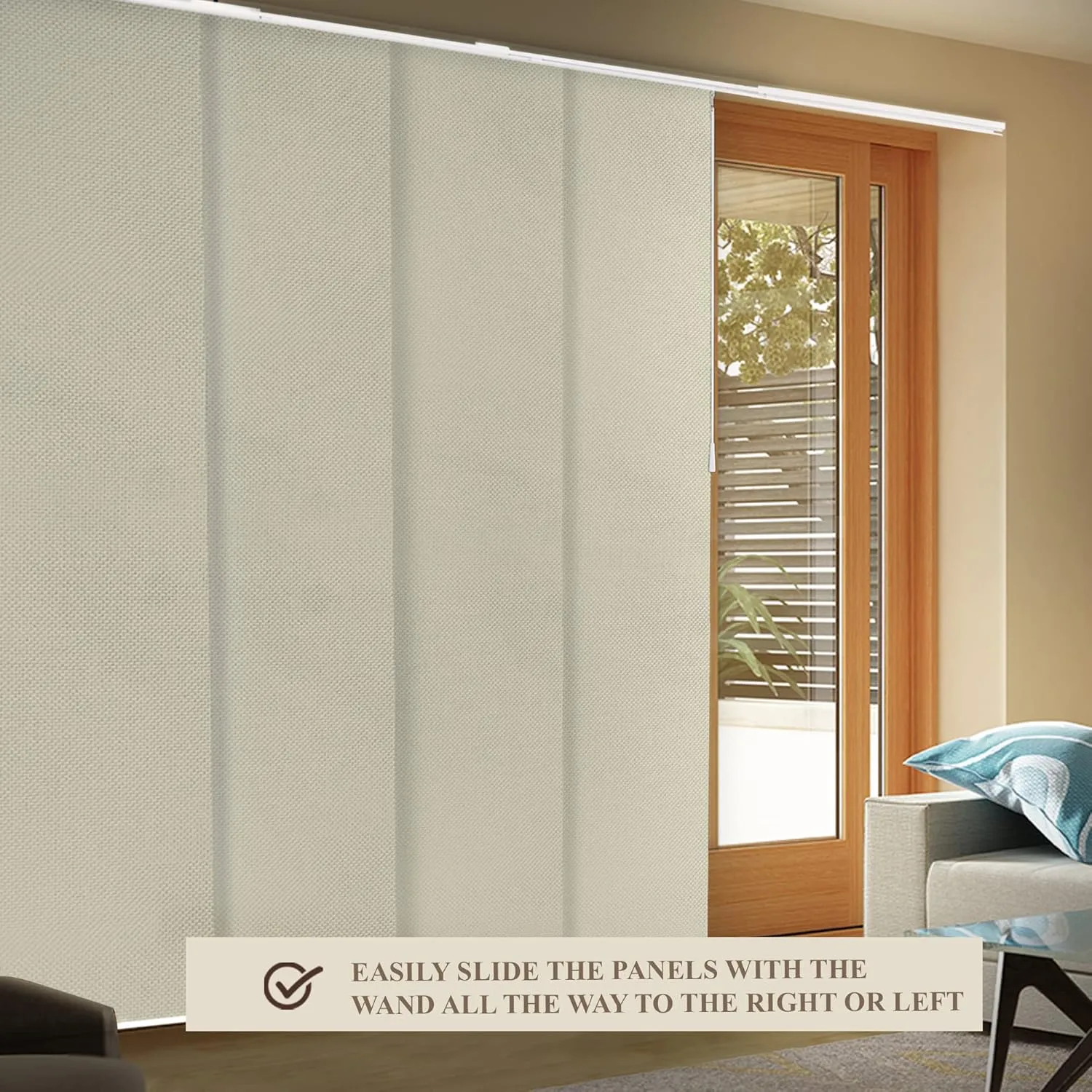 CHICOLOGY Blinds for Sliding Glass Doors , Temporary Wall , Closet Curtain , Room Door, Room Divider , Vertical Blinds , Door Blinds ,Movie Night Ivory (Blackout) W:46-86 x H:Up-to 96 inches