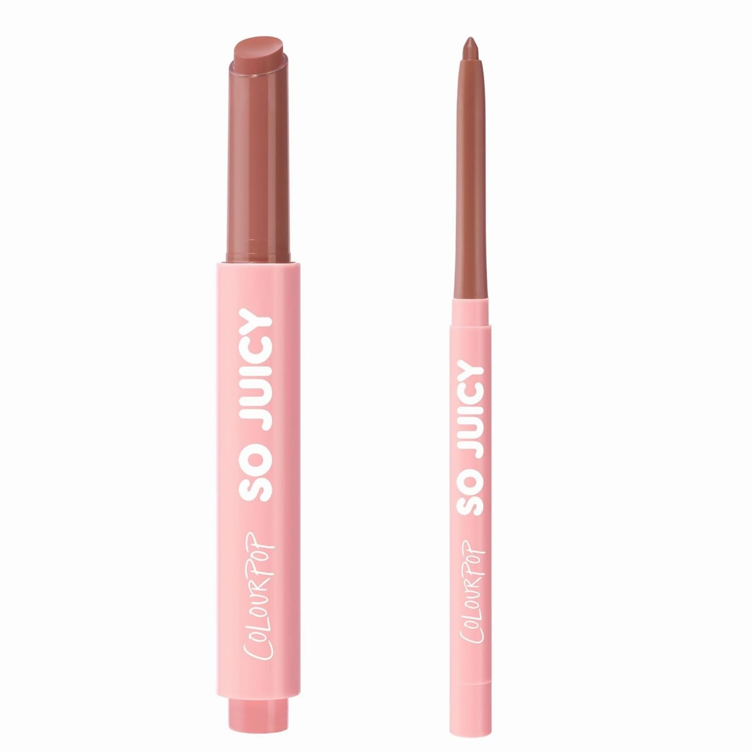 ColourPop So Juicy Plumping Lip Gloss Balm Doe (0.07 oz)   So Juicy Plumping Lip Liner Tease (0.01 oz), Peptide-Infused Lip Color for Fuller, Hydrated Lips