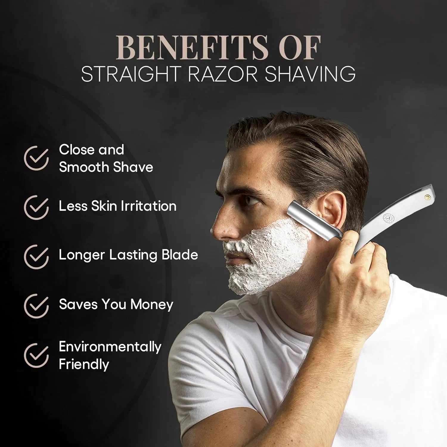 Complete Straight Razor Kit - Straight Razor Shaving Kit for Men with Japanese Stainless Steel Blade, Leather Strop, Shave Soap, Shaving Brush, Strop Paste, Leather Case, Gift Box, Silver